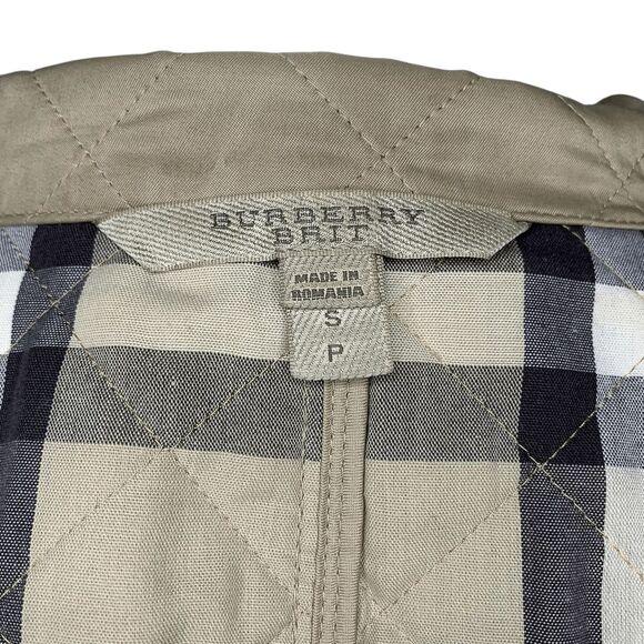 Burberry Brit Women’s Small Beige Quilted Jacket Nova Check Cuffs Classic Coat - Picture 10 of 13